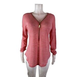 N88. Soft Surroundings Tunic Size L Pink Blouse Long Sleeve Top V Neck